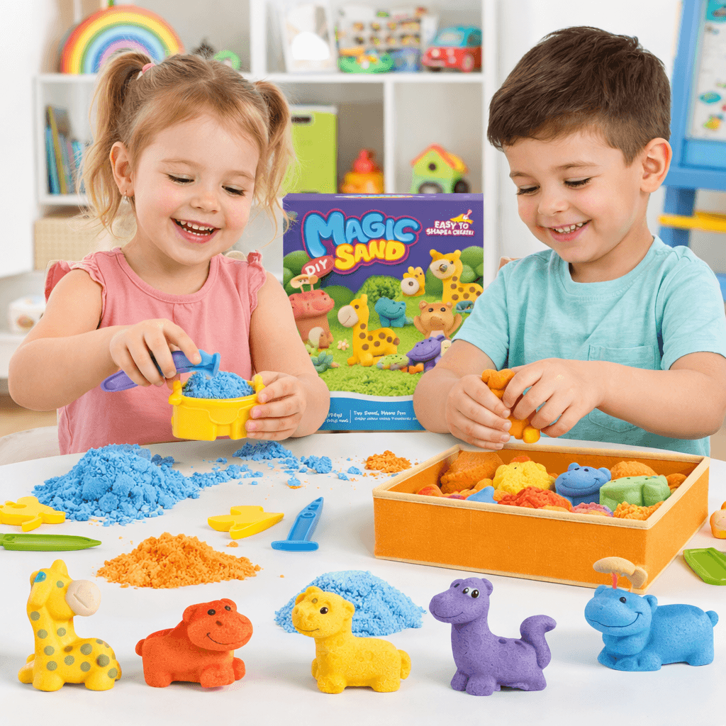 Magic kinetic sand DIY kit for kids with animal molds